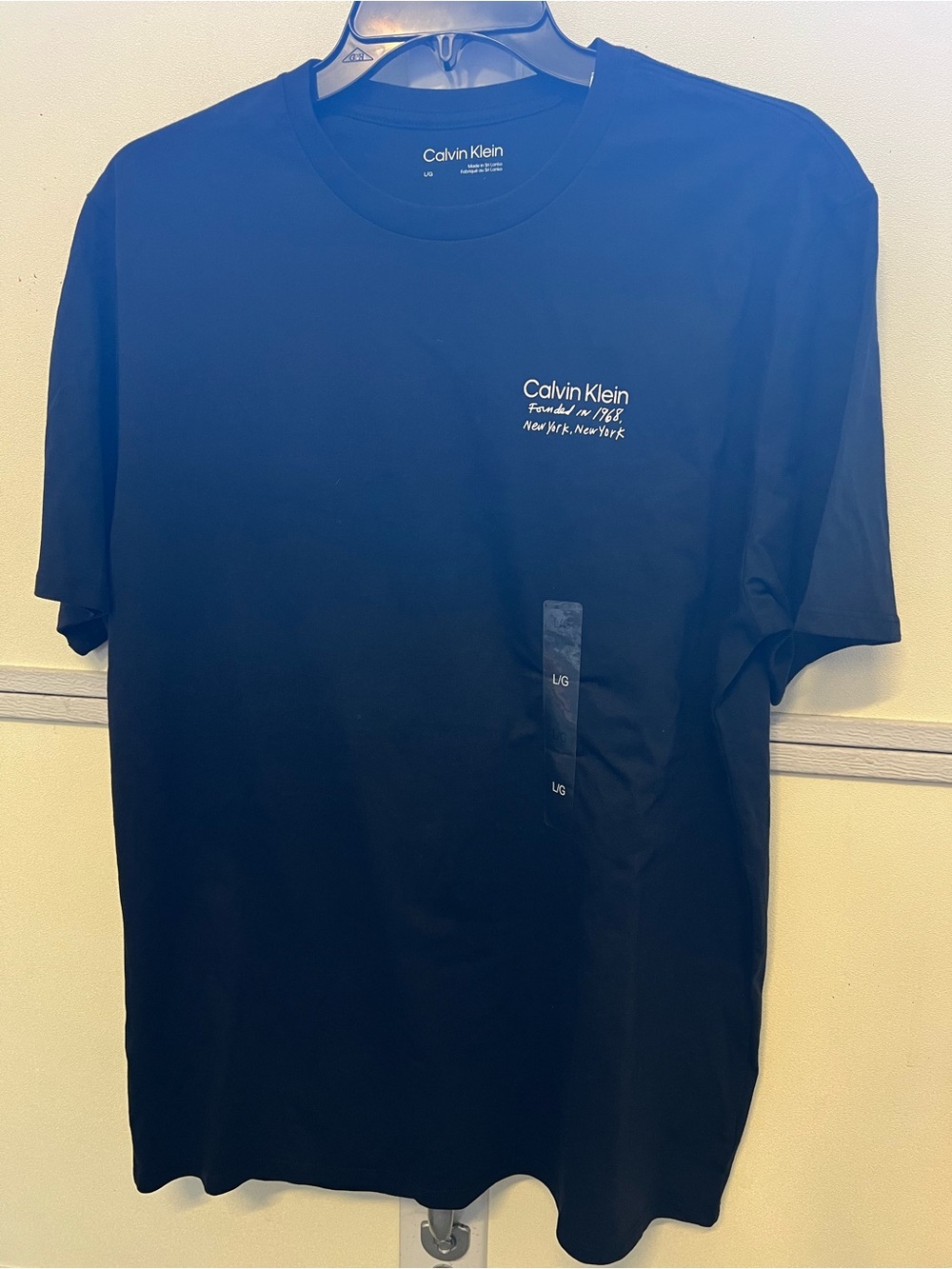 Calvin Klein Men's Black Crewneck T-Shirt with White Chest Script